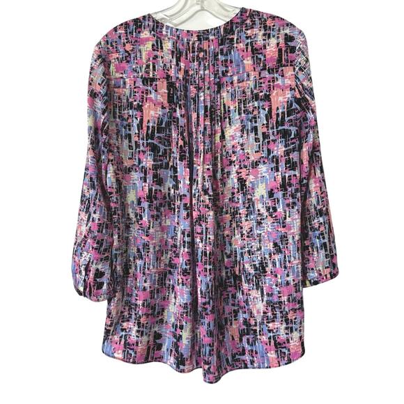 NYDJ 3/4 Sleeve Printed Pintucked Back Blouse Multicolor Stained Glass Print Med - Picture 7 of 10